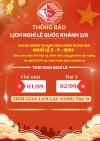 Thông báo dịp nghỉ Lễ 2/9/2024